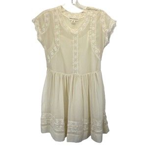 ThistlePearl  Anthropologie Dress Women’s Sz XS Cream Lace trim Sheer Tee Lined